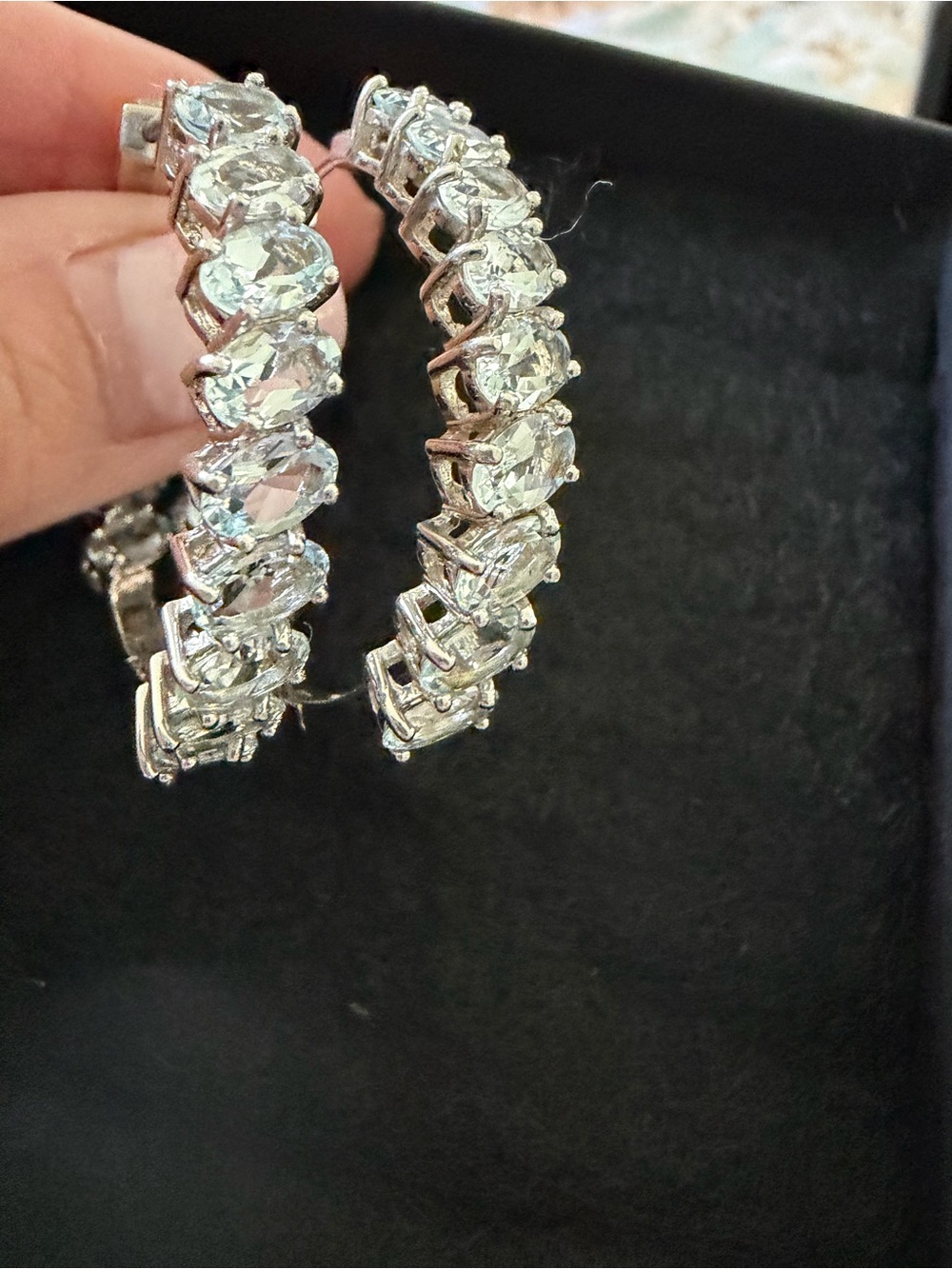 Aquamarine Hoop Earrings - Sparkling Clear Stones